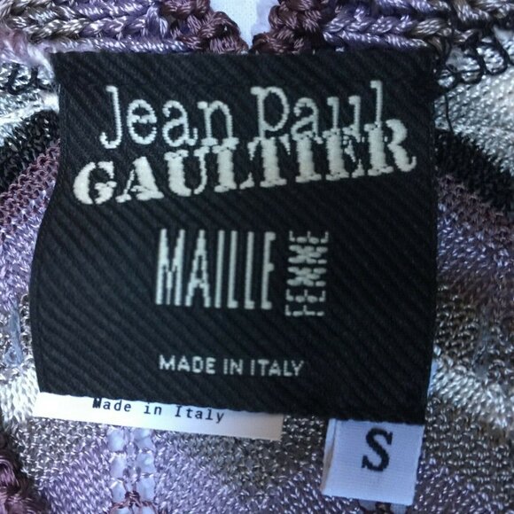 Jean Paul Gaultier Womens Small Short Sleeve Ruffle Lace Knit Top Chevron Gray - Picture 8 of 10